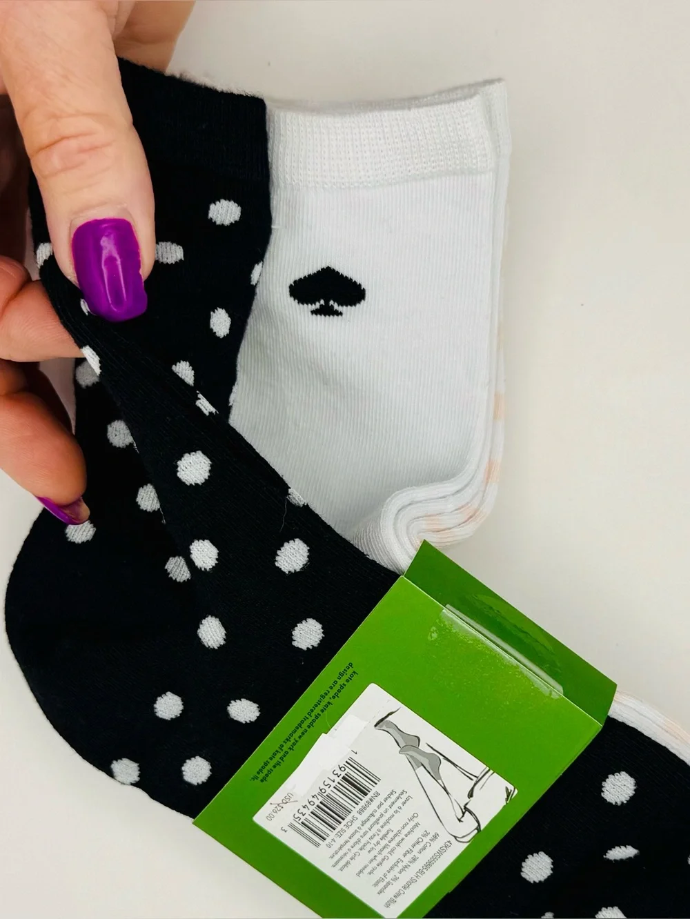 Kate Spade 3-Pair Shortie Crew Socks Blush Stripe, Black White Dot, White Spade